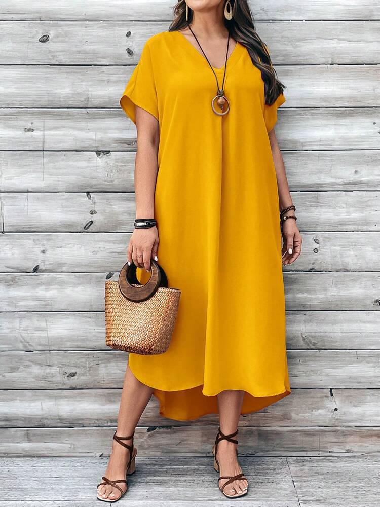 Plus Size Women's Fashion Casual V-neck Dress - In Stock for 2026 Spring/Summer Season