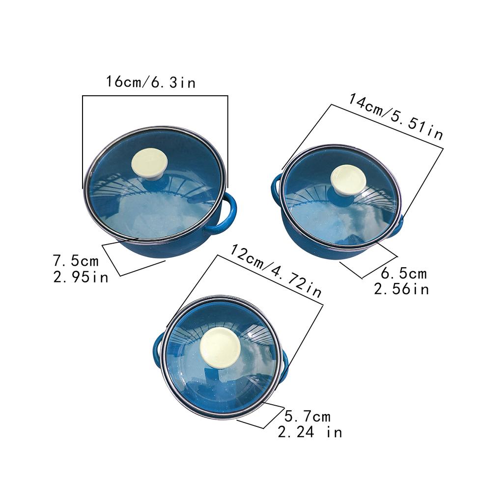 3Pcs Enamel Stockpot with Lid Easy to Clean Sturdy Heat Resistant Cookware Cooking Pot for Household Kitchen Restaurant Wedding