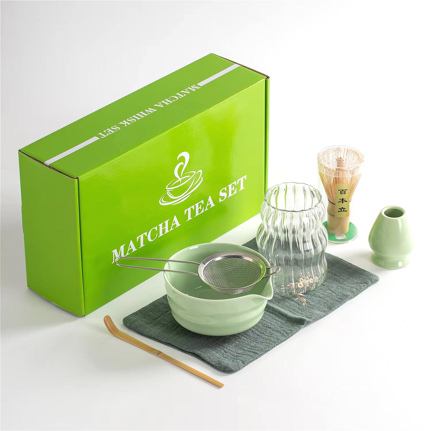 

7 Pcs Matcha Whisk Set with Ceramic Bowl Glass Cup Japanese Ceremony Matcha Tea Making Tools Matcha Kit for Tea Ceremony