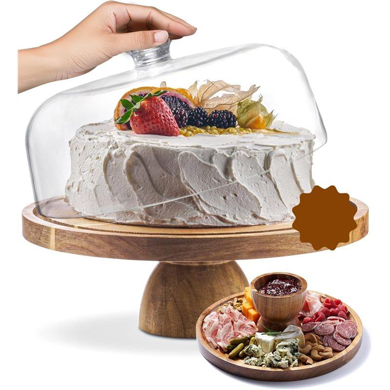 

ABGR-Round Wood Cake Stand-Fruit Tray Dessert Display& Charcuterie Board-Holiday Hosting Essential Holder