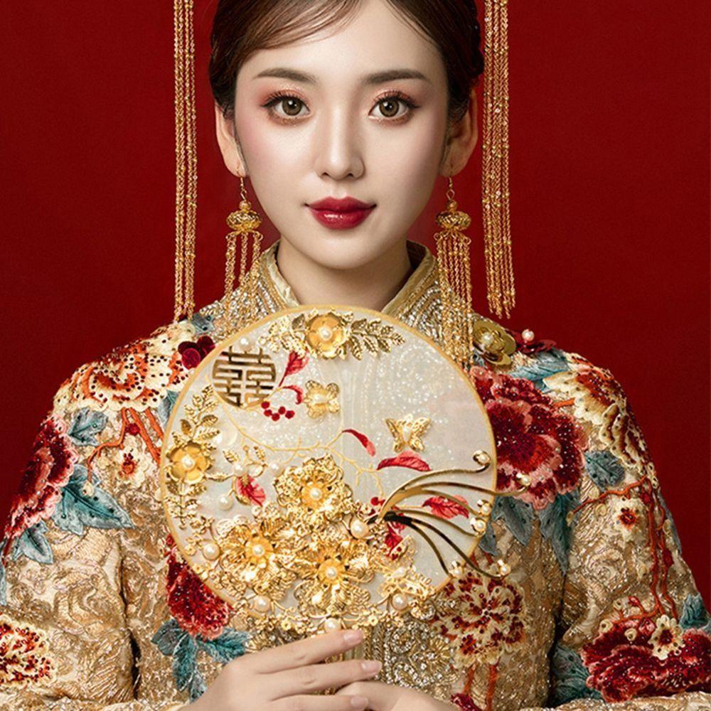 Vintage Bride Hand Held Fan Chinese Style Decorative Fan Bride Group Fan Dance Performance