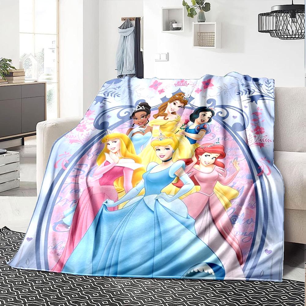 Princesses Floral Frame Flannel Blanket Super Soft Warm Cozy Blanket For Sofa Bed Office Travel Allseason Home Decor Gift