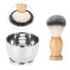 3pcs Men Shaving Brush Kit Wooden Handle Shaving Brush Stainless Steel Soap Bowl with Metal Stand Professional Face Beard Cleaning Grooming Tool Set