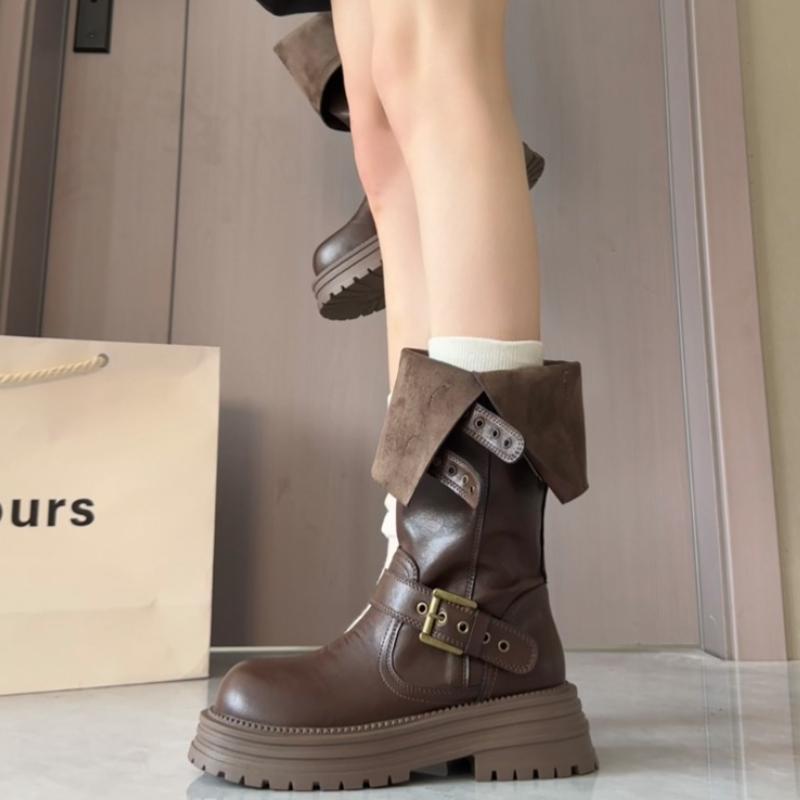 Winter Belt Buckle Woman Knee High Boots Fashion Platform Heels Knight Long Booties Ladies Comfortable Shoes  Mujer