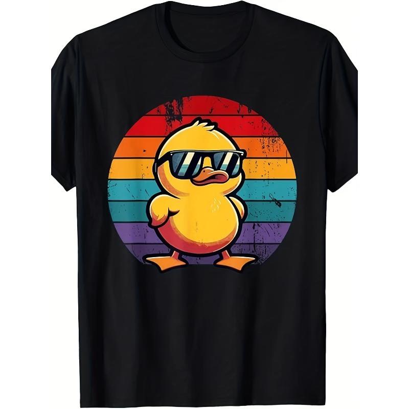 

European sizes Vintage Style Duck Wearing Glasses GraphicTees for Men Casual Short Sleeve Design T-shirt Ideal for Everyday Use And Sports Activities 4XL
