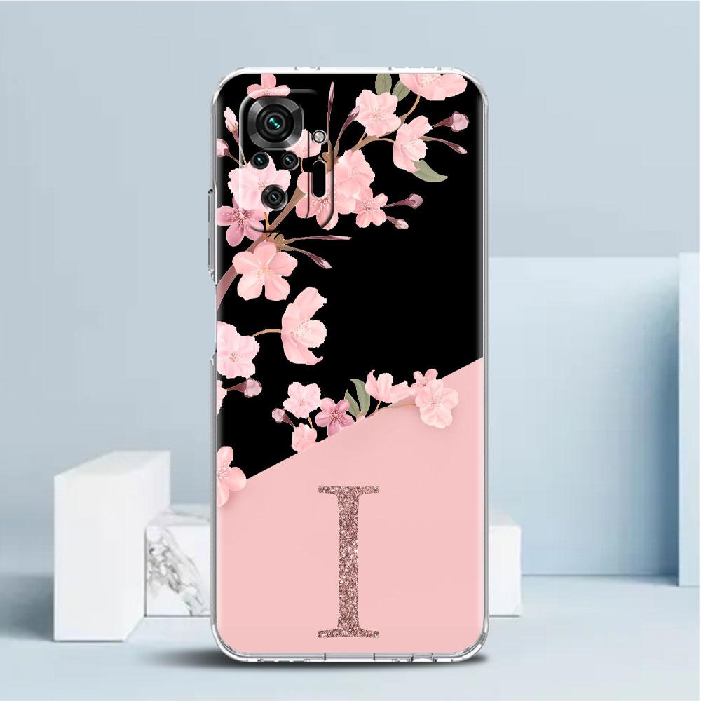 

Персонализированный чехол с инициалом и цветком сакуры для Xiaomi Redmi Note 11 Pro 10 9 9S 8 8T 7 9A 9C 9T 10 10C K40 Прозрачный ТПУ чехол для телефона Redmi K40