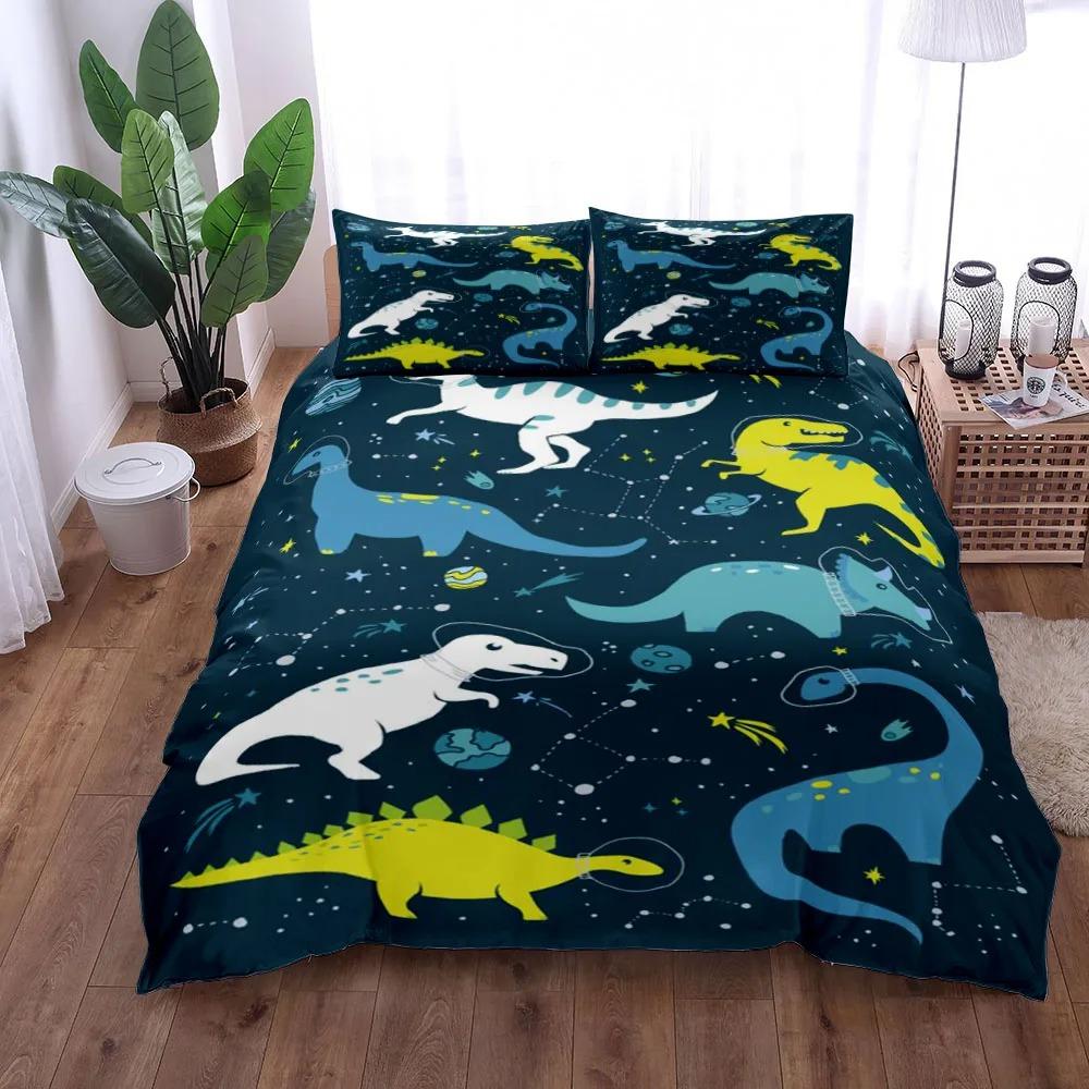 3D Dinosaur Space Night Duvet Cover Set King Queen Double Full Twin Single Size Navy Blue Bedding