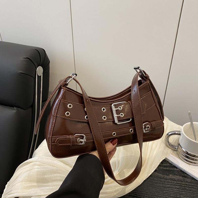 Trendy Cool And Spicy Girl Retro Motorcycle Underarm Bag For Women Casual Shopping Shoulder Bag Small Handbag