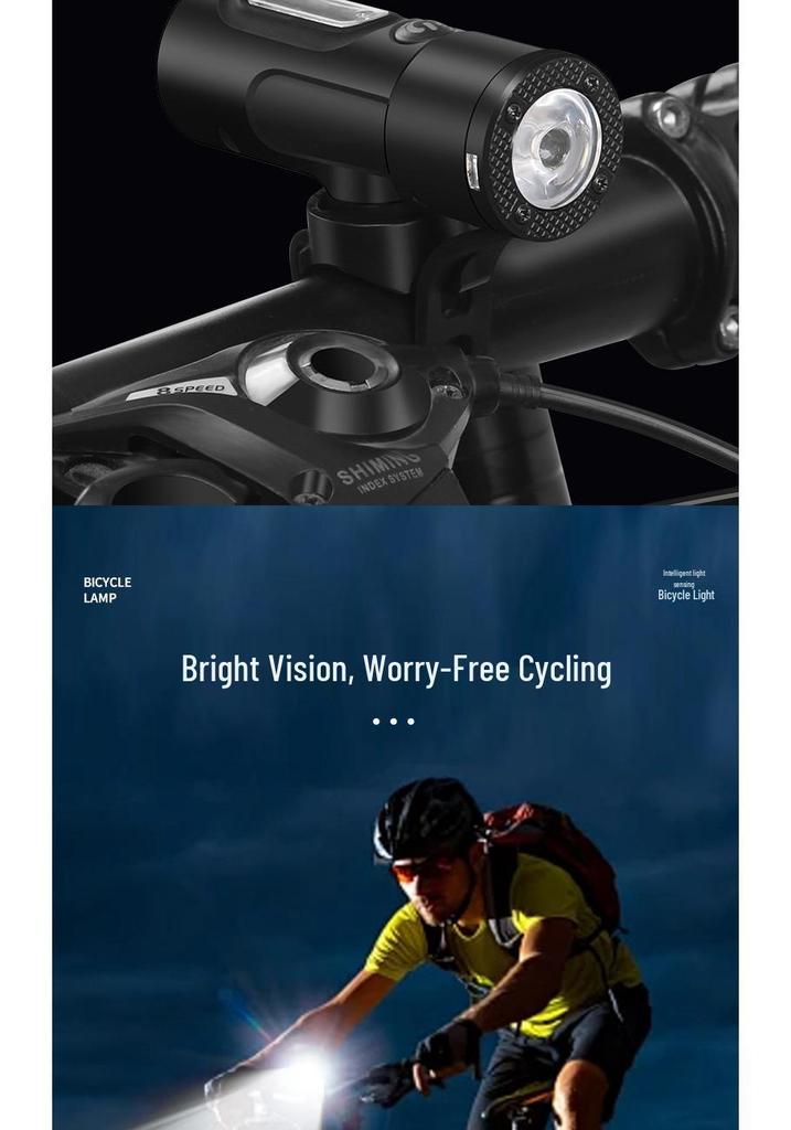 Bicycle Smart Front Light, Type-C Charged, Long Battery Life, Power Display, Large Capacity, Light-Sensitive, Ideal for Night Riding.
