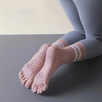 Kadın Düz Noktalı Kauçuk Kışlık Uzun Sıcak Baldır Beş Parmak Yer Fitness Yoga Kaymaz Pamuklu Çizgili Spor Pilates Çorapları