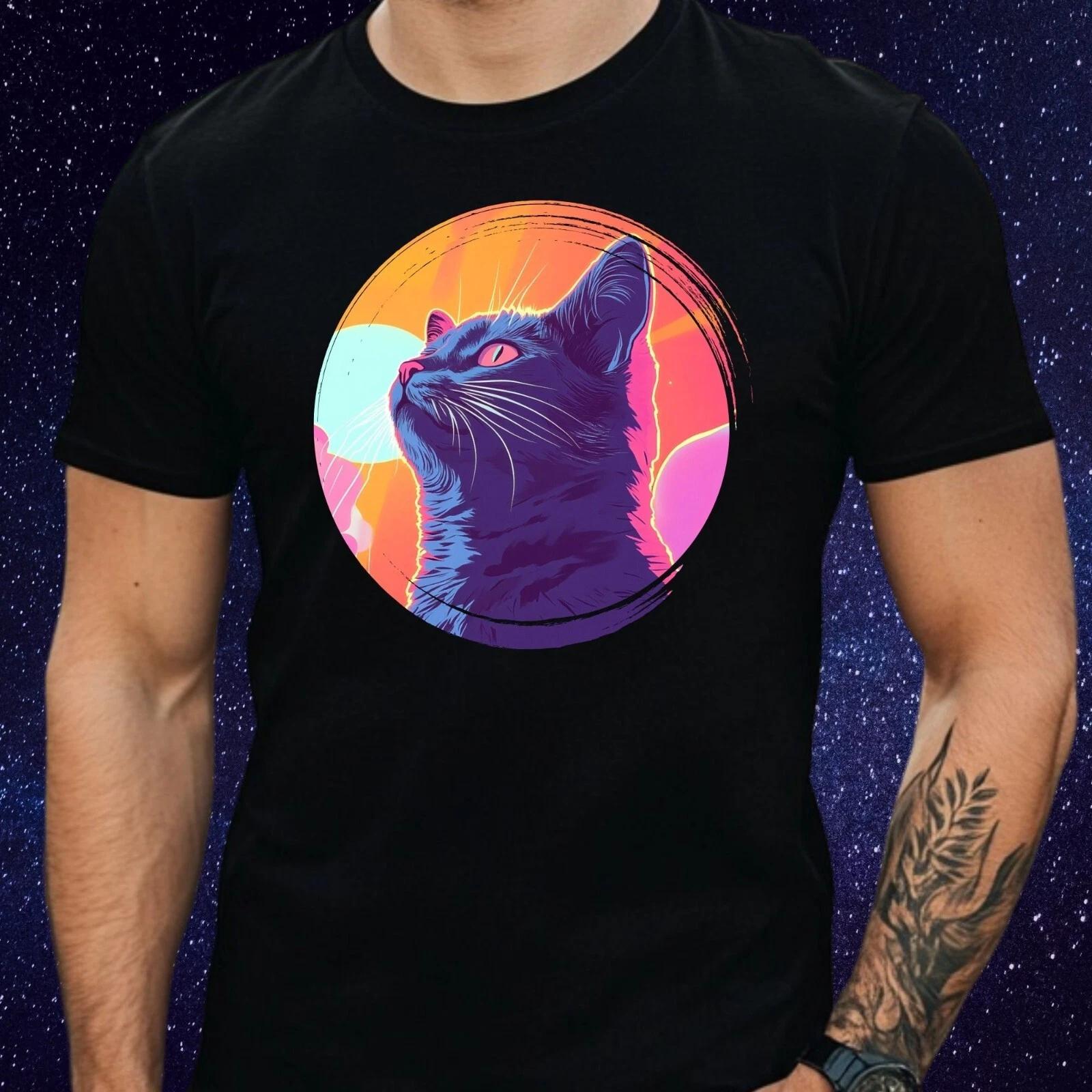 T-Shirt Herren Katzen Vaporwave Motiv Baumwolle Größe S bis 5XL XXXXL