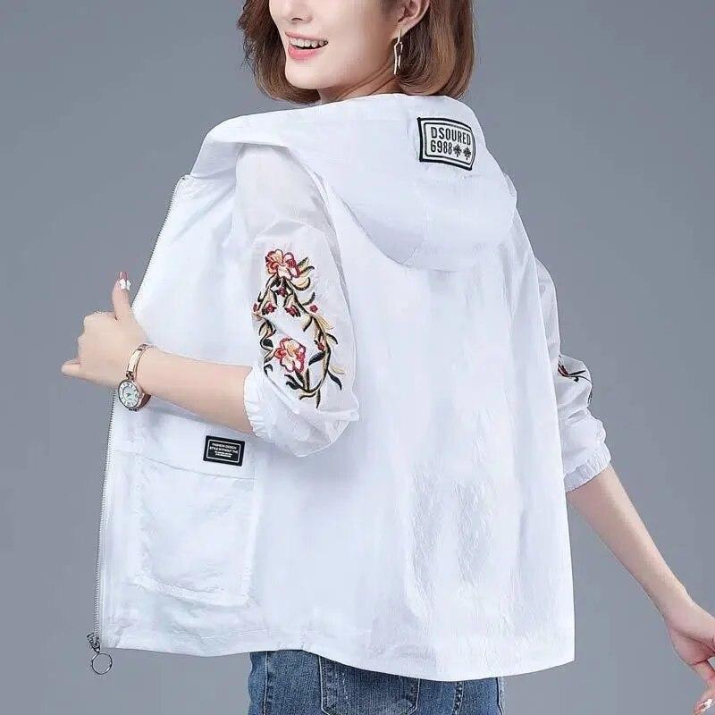 

Женские куртки, новое тонкое пальто, водонепроницаемая солнцезащитная одежда, ветровка, женская повседневная куртка с капюшоном, верхняя одежда M белый