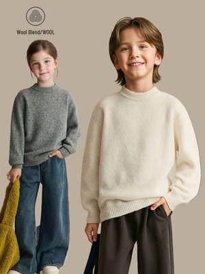 Kinder Wollpullover 2025: Rundhalsausschnitt, Herbst/Winter, Unisex Strickpullover, Unifarben.