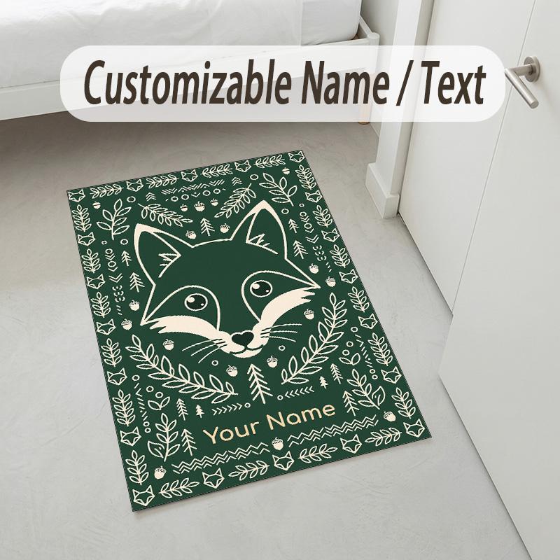 Fox Garden Theme Soft Crystal Velvet Rug Custom Name & Text Print Non Slip Floor Rug for Bedroom Living Room
