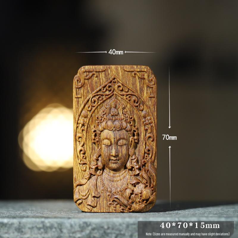 Kinan Agarwood Relief Carved Tara Pendant - Chinese Style Handheld Ornament