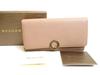 Authentic Beige Pink Leather Logo Clip Gold H/W Flap Long Wallet #b199  Open Box