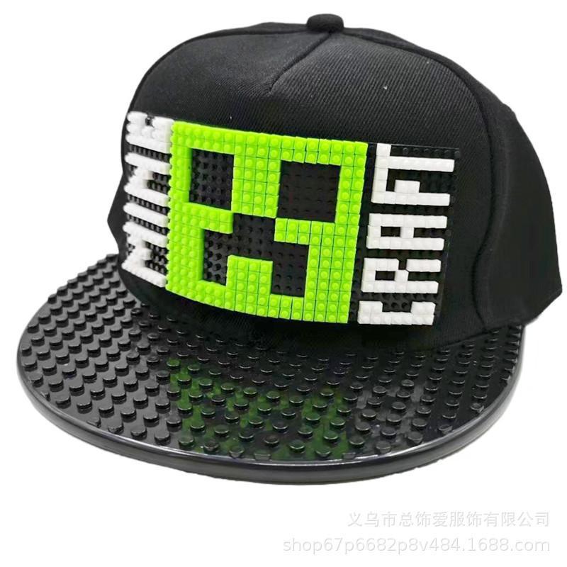 Adjustable Snapback Baseball Cap Outdoor Sun Protection Breathable Lightweight Flat Brim Hat with Detachable Pixel Art Panel for Custom Design