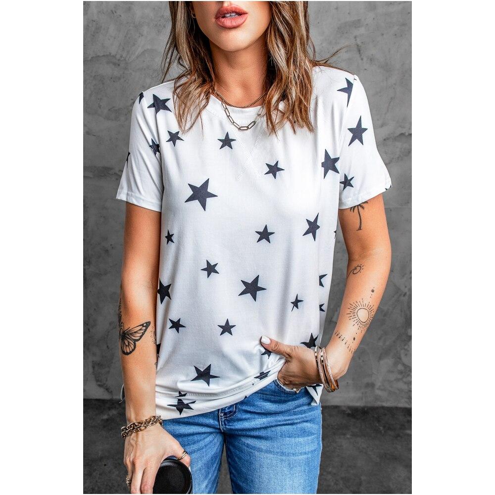 Summer Women Star 3D Print T-shirt  O-Neck Casual T Shirts Harajuku Streetwear Short Sleeve Tee Oversized Y2k Top Female Clothing