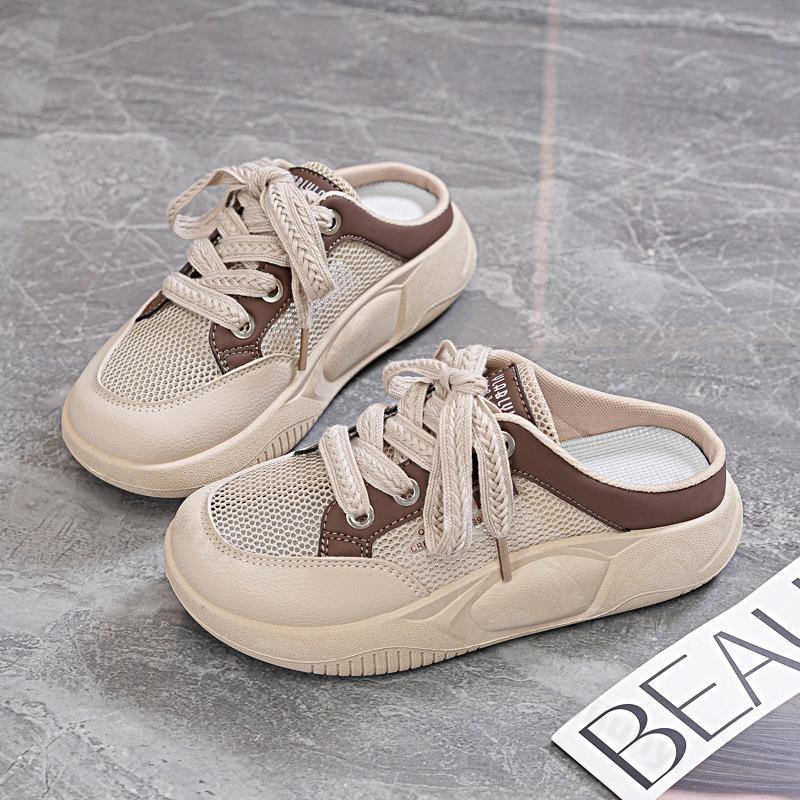 Fashion Women Slippers 2025 Summer Platform New Fashion Mesh Breath Vulcanized Shoes Comfortable Non Slip Half Slippers Zapatos De Mujer