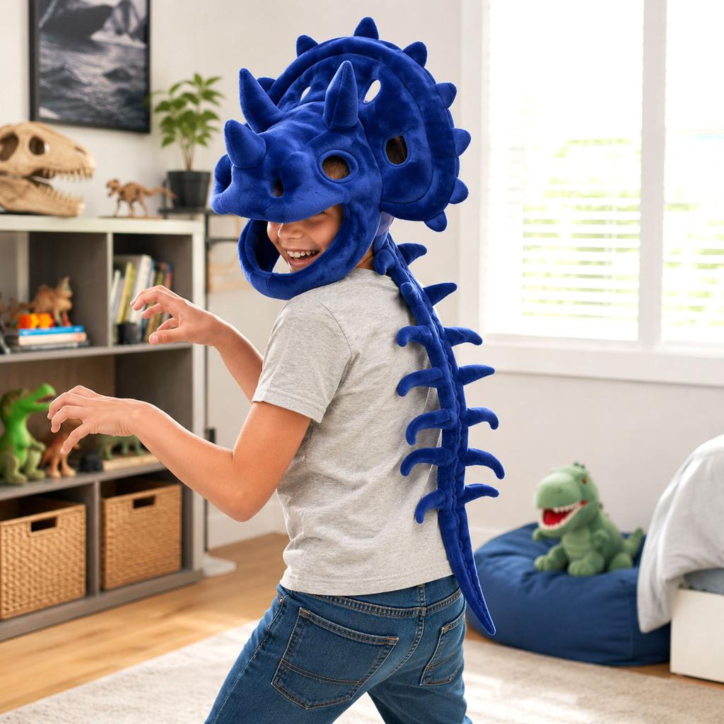 Kids Dinosaur Skeleton Plush Hood - Soft Stuffed Animal for Dress-Up and Pretend Play