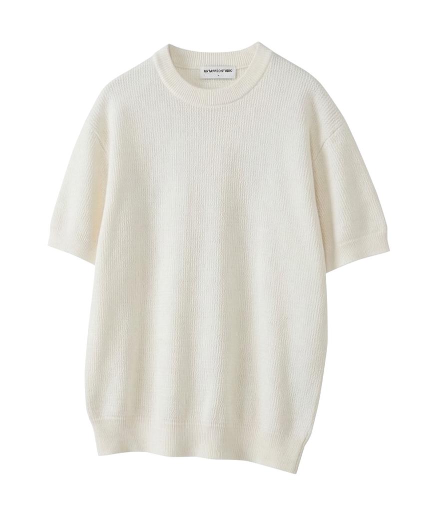 UNTAPPED STUDIO [2Pack] Linen Crochet Round Stripe Short Sleeve Knit 5 Colors (Type B)