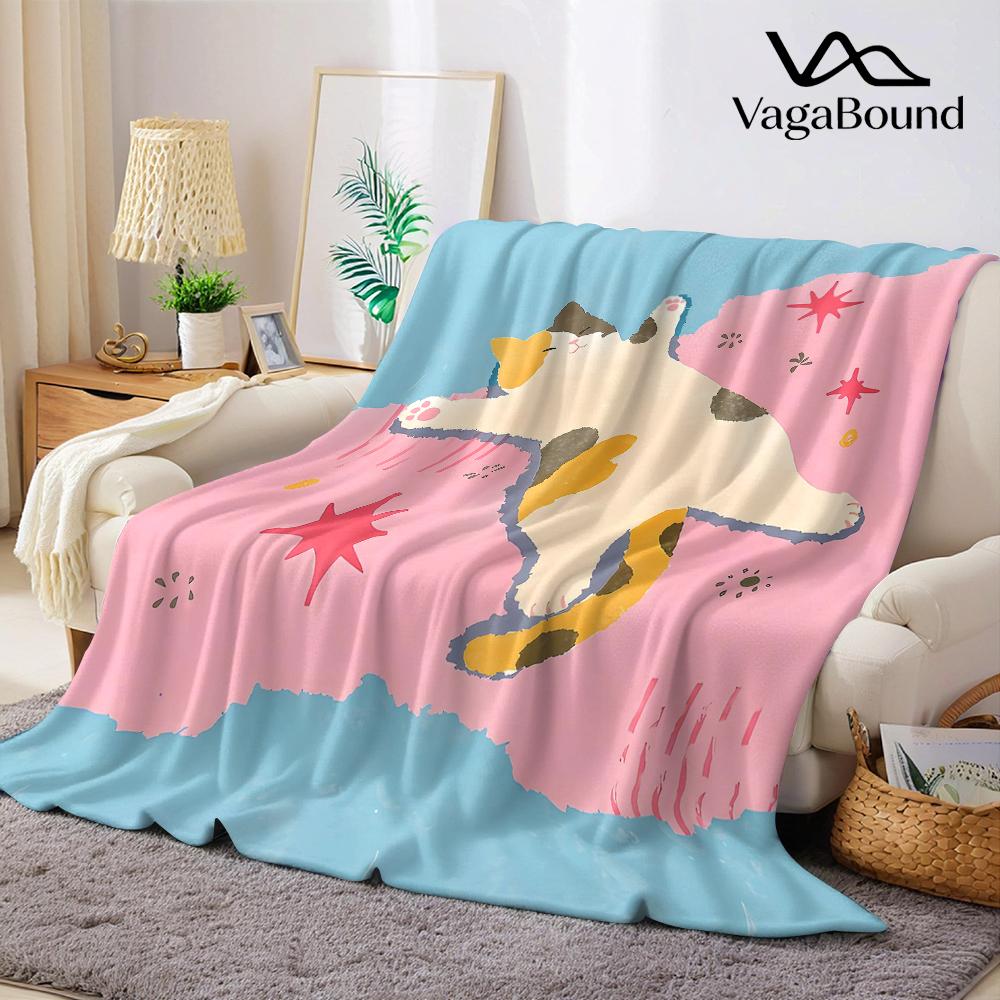 Lazy Calico Cat Flannel Blanket Warm Soft Halloween Christmas Couch Warm Cozy Decorative Decor Gift for All Season