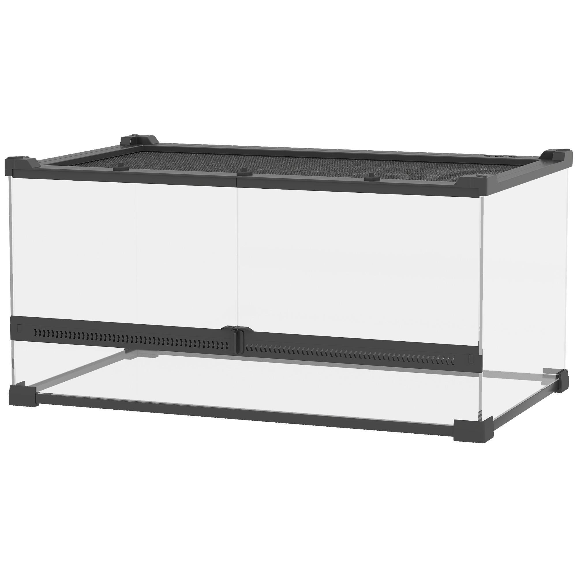 Terrarium en Verre Pour Reptiles Fond Surélevé Et Imperméable Verrouillage par Bouton