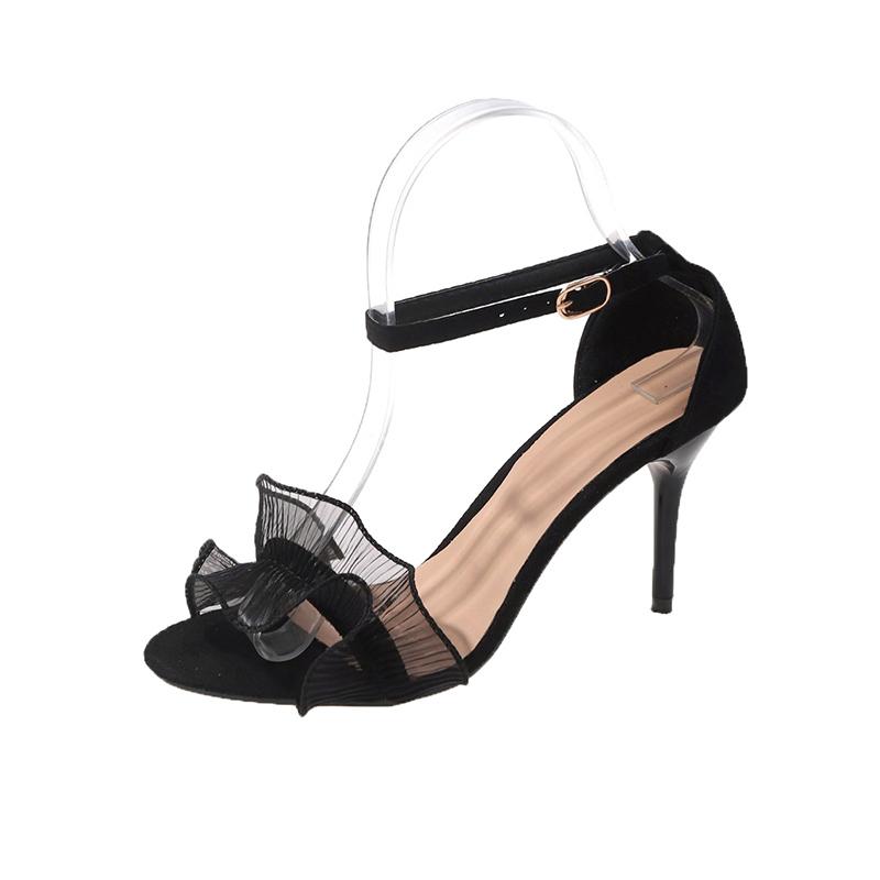Temperament Stiletto Sandals Summer New Round Head Open Toe Metal Buckle A Line with Anti-slip Wear-resistant High Heels