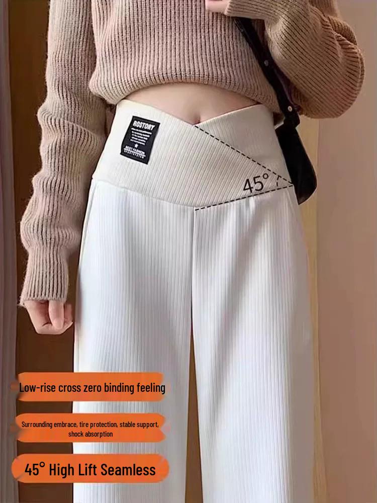 2025 Plus Velvet Maternity Wide-Leg Pants - Spring/Autumn, Belly-Friendly, Straight Leg, Casual Long Winter Style