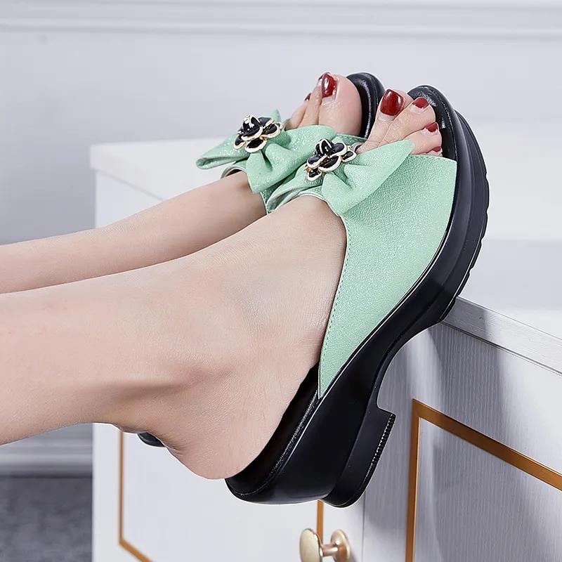 GKTINOO Summer Women‘s Slippers Sandals 2025 High Heel 5cm Platform Genuine Leather Slides Ladies Shoes Non-slip Casual