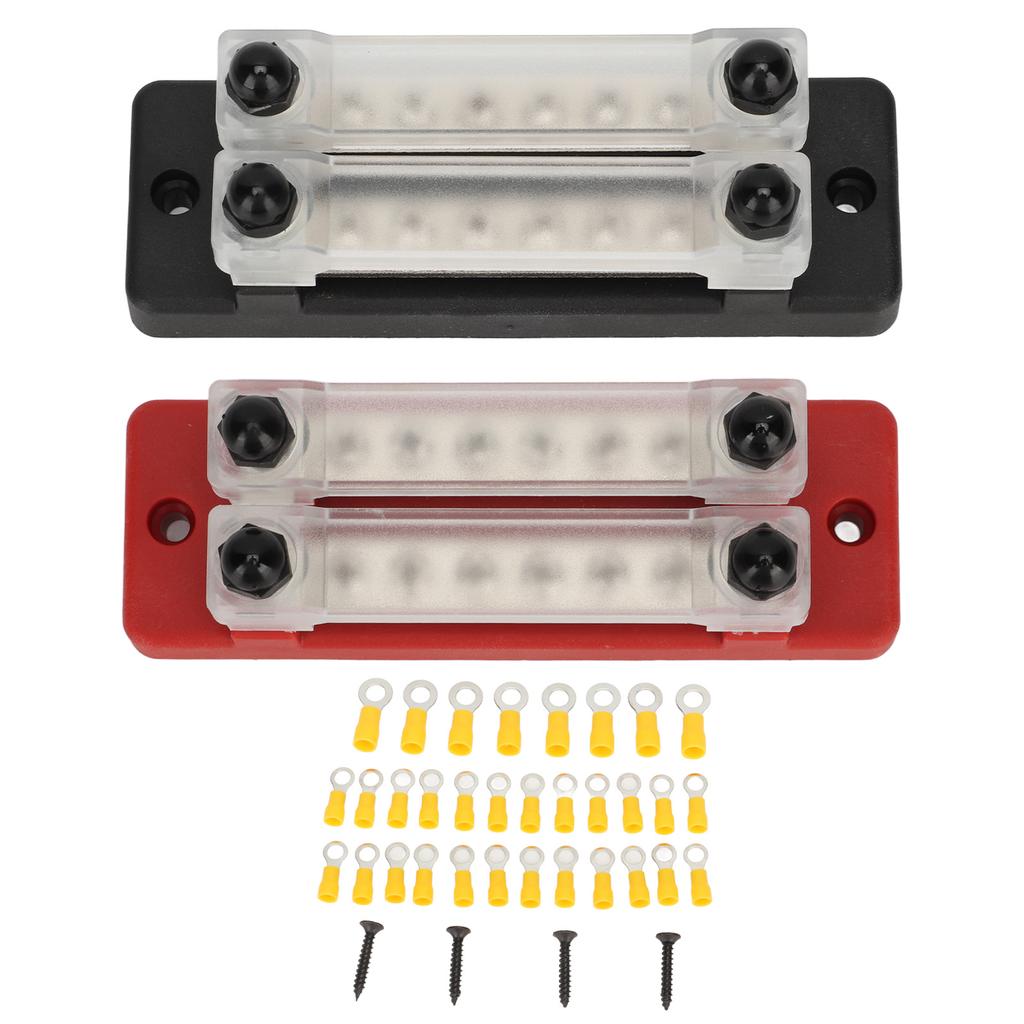 2Pcs Power Distribution Block Black Red 12‑48V 150A Dual Row 6 Terminal Bus Bar for Cars RVs Boats Yachts Trucks