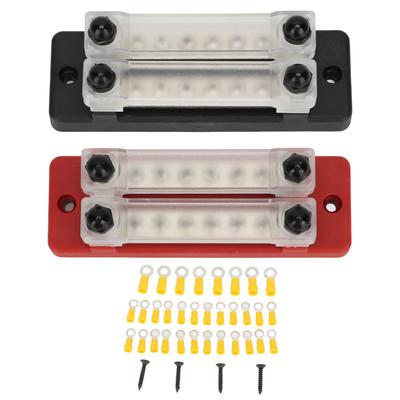 2Pcs Power Distribution Block Black Red 12‑48V 150A Dual Row 6 Terminal Bus Bar for Cars RVs Boats Yachts Trucks