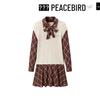 Peacebird Women's Spliced Faux Two-Piece Long Sleeve Shirtdress