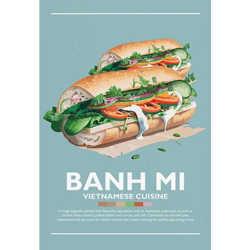 

Современный путеводитель по вьетнамской еде Бань Ми Фо Кулинария Азиатская кухня Постер Холст Картина Настенные картины Домашний декор для ресторана 21cm×30cm NoFrame