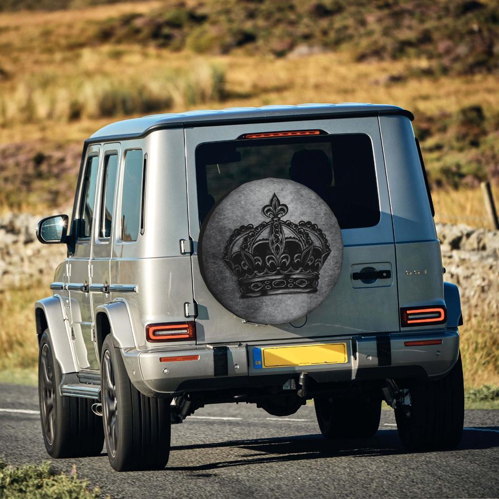2D Flat 1pc Vintage Crown Print Car Tire Cover 35.56/38.1/40.64/43.18 Cm, Spare Tire Cover, Essential For Camping Off-Road Outdo