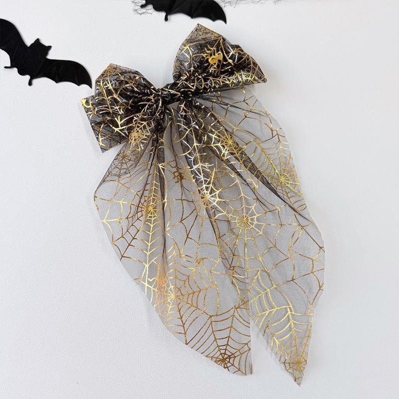 10 Styles Pumpkin Headed Spider Web Bow Tie Mesh Headband Hair Clip Spring Clip , Suitable For Halloween Parties And Dances