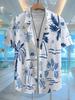 Men's Hawaiian Style Shirt with Coconut Tree and Beach Print, Casual Outdoor Short Sleeve Button- Shirt for Vacation and Outings