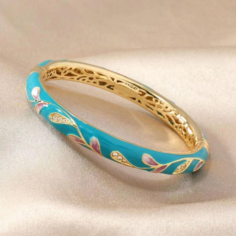 Enamel Hollow Out Flower Bangle Double Bangle Women's Hand Bracelet Vintage Cloisonne Bangle  Girls