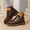 Herbst Damen Stiefeletten Neu 2026 Retro Britische Plateau Kurzstiefel Mode Retro PU Leder Outdoor Rutschfeste Schuhe Botas Mujer