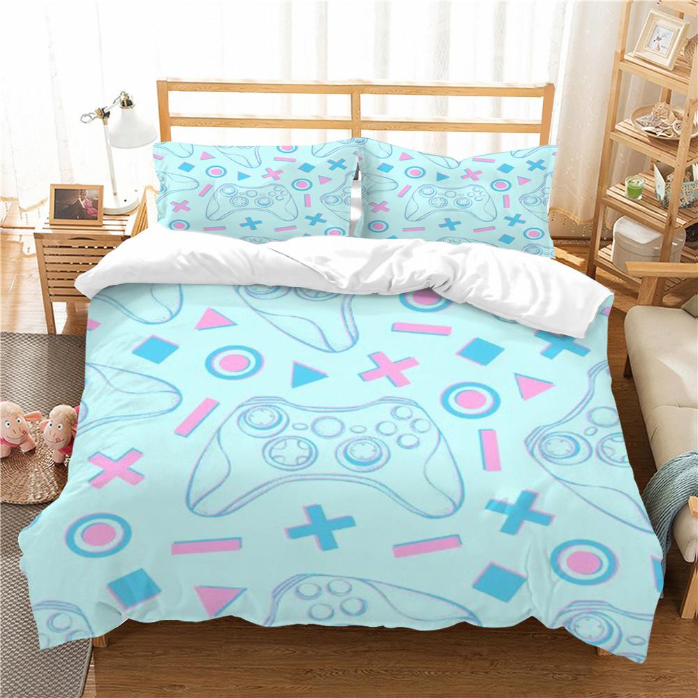 Bedding Set 3D Gamepad Print Bed Cover Bedclothes Home Three Piece Warm Polyester Pillowcase Quilt Cover