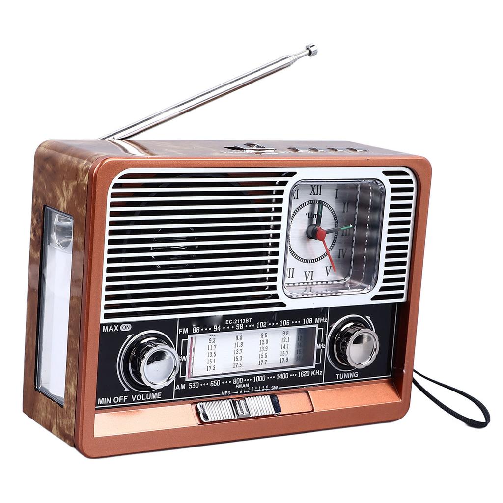 Vintage Radio Multifunctional AM FM SW Band Clock Flashlight Function Retro Bluetooth Speaker for