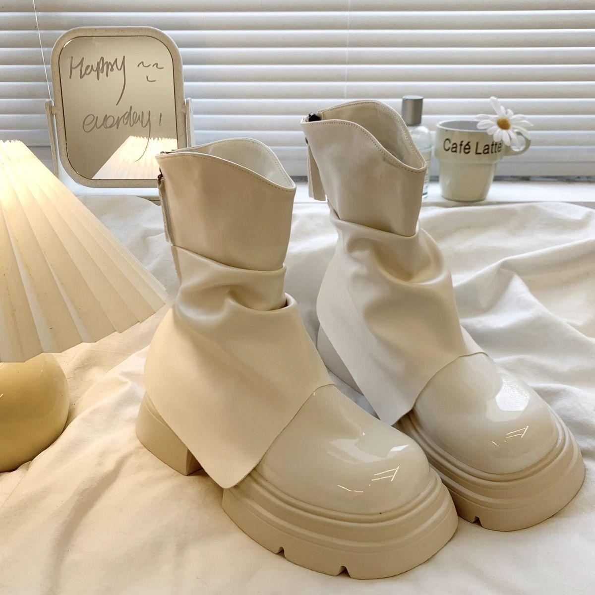 

Women s Boots, Petite, Height-increasing, Retro- Trouser-leg Boots, British Short Boots 37 бежевий