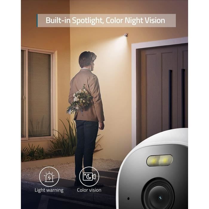Eufy Security Solo Outdoor Cam E220,Caméra de Sécurité Extérieure Filaire Tout-en-Un Résolution 2K,Projecteur,Vision Nocturne en