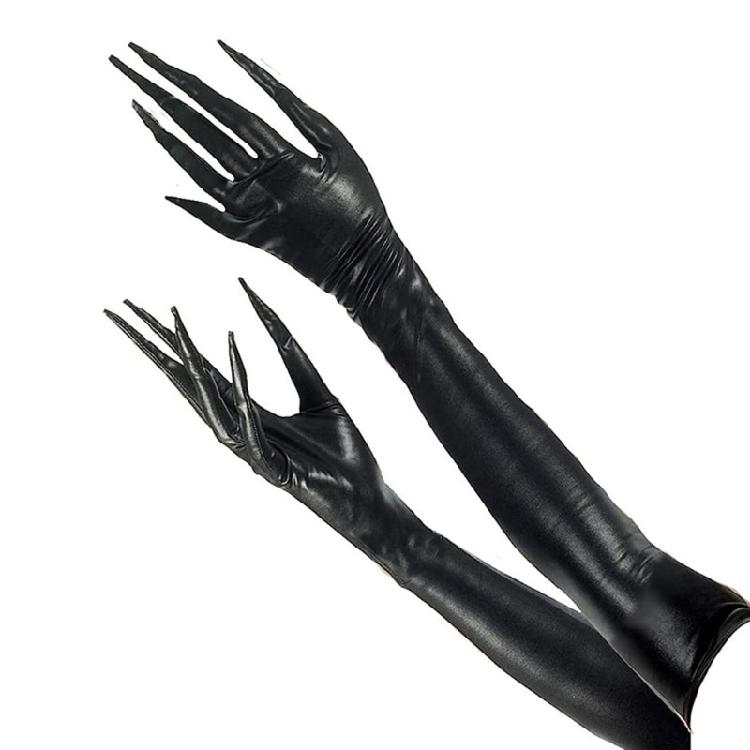 Stylish Enamel Leather Long Gloves for Female Party Wea Halloween Witch Costume Gloves for Evening Galas and Masquerades