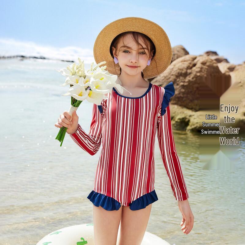 

ASK JUNIOR Kids Long-Sleeve One-Piece Conservative Swimsuit 130