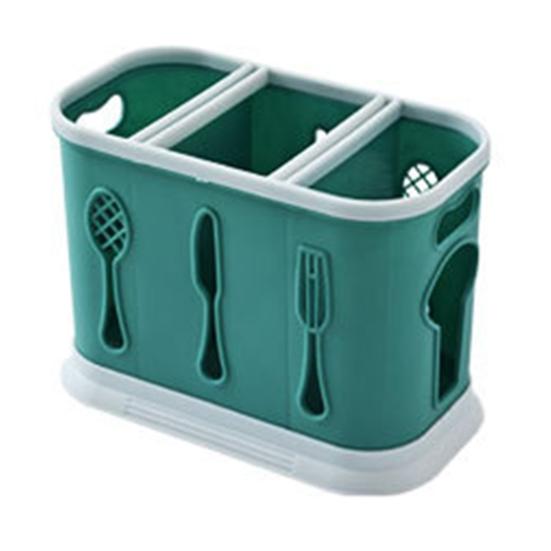 

Держатель для палочек для еды, слив воды, большая емкость, смола, вентиляция, безопасная посуда, держатель для хранения ложек для кухни 3 Grid зелёный