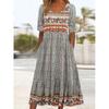 Vintage Women's Cotton Ethnic Summer T-Shirt Dress Floral Print Midi Dress