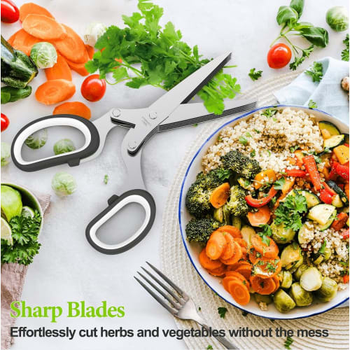 2025 Upgraded Herb Scissors, Easy Herb Scissors Cutter Tool with Sharp Stainless Steel Blades for Fresh Herbs, Essential Kitchen & Cooking Gadget, Bla