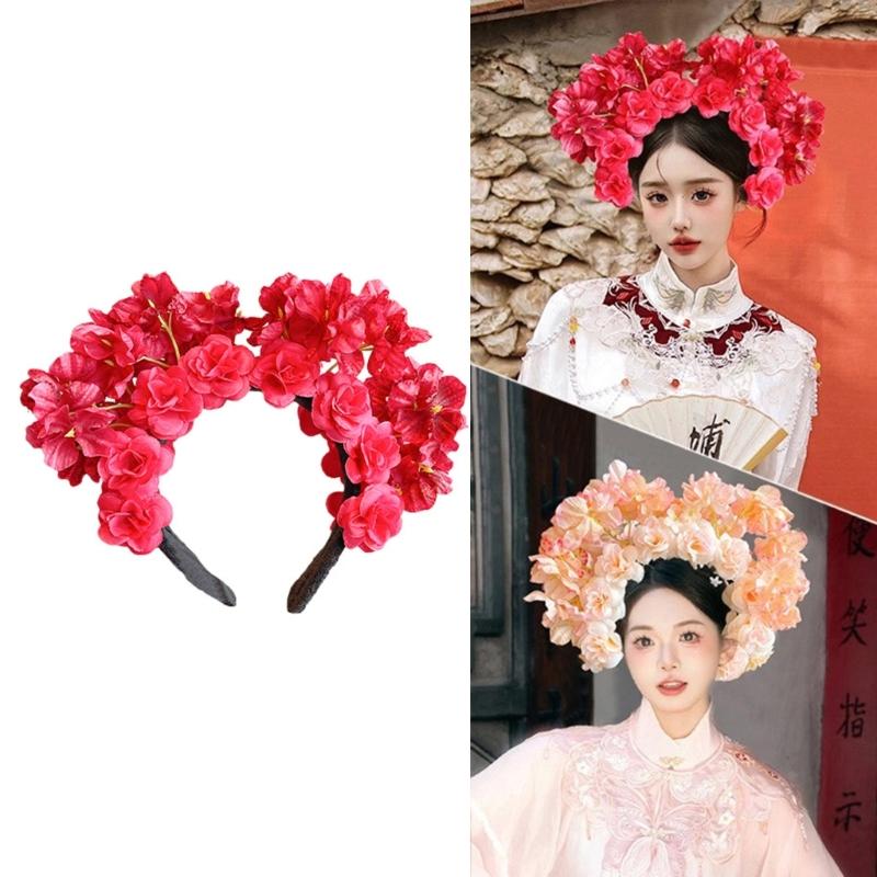 Beautiful Handmade Flower Headband Chinese Traditional Flower Hair Adornments Suitable for Traditional Chinese Dress