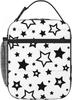 Black Stars In White Portable Lunch Bag Insulated Lunch Box Reusable Totes for Women Men Work Picnic Camping One Size